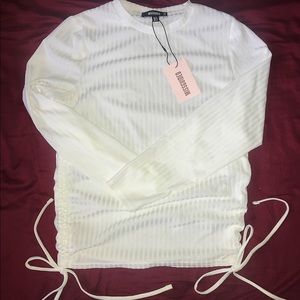 Missguided Ribbed White Long Sleeve Synched Top